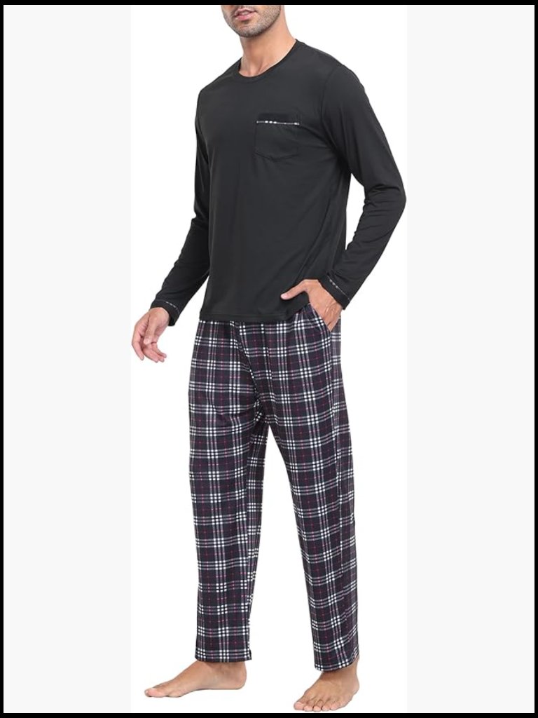 Men's Polyester Spandex Pajama Set Long Sleeve Lounge Sleepwear